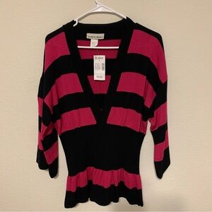 Sweater Project Pink and Black V-Neck Sweater NWT XL